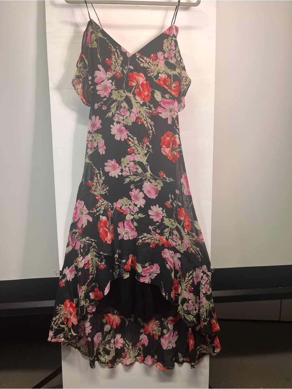 Speechless flowy garden party Black Floral Slip Dress with Pink and Red Flowers